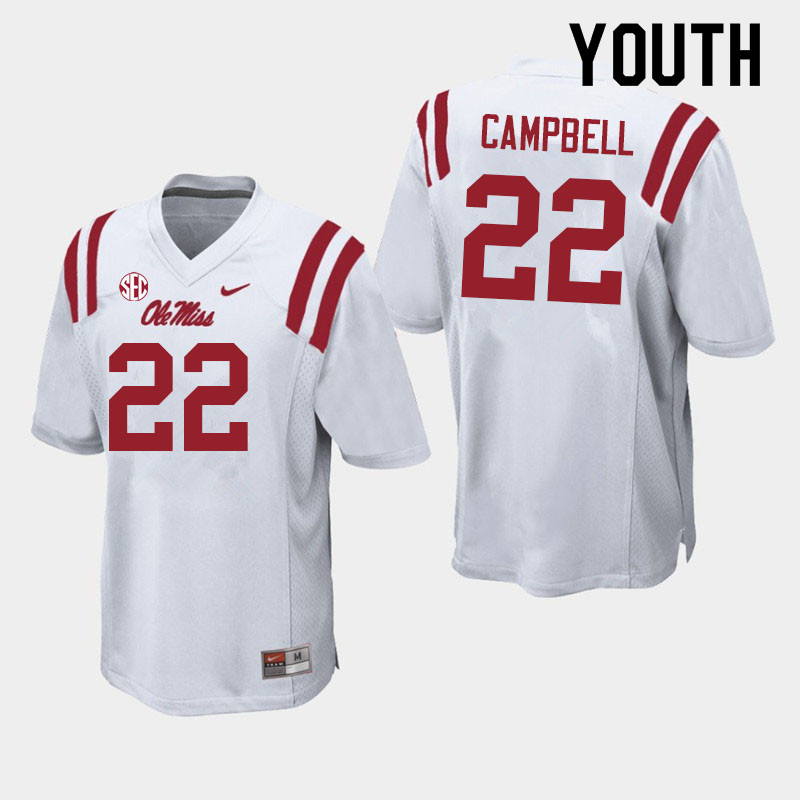 Youth #22 Trace Campbell Ole Miss Rebels College Football Jerseys Sale-White - Click Image to Close